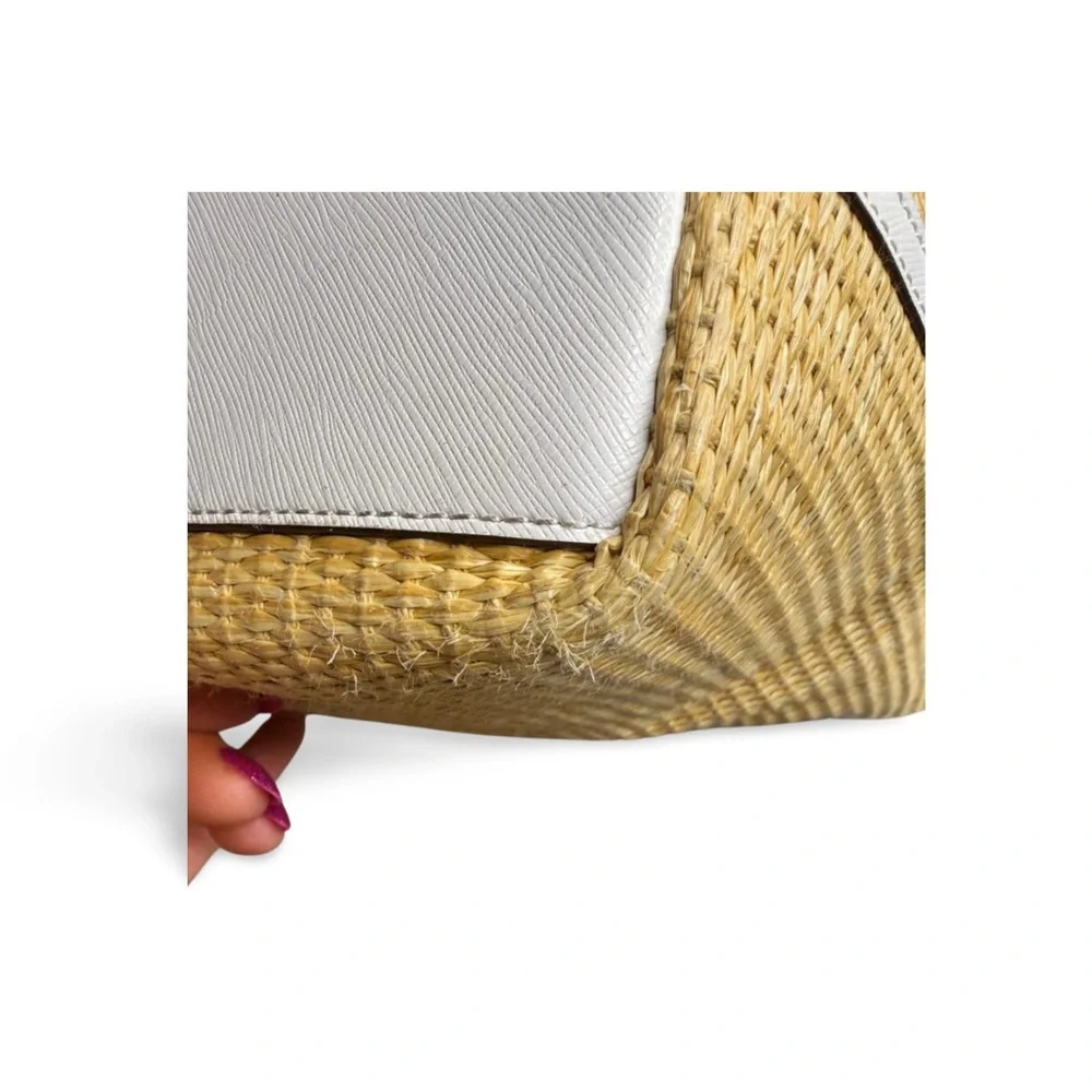 Kate Spade New York Straw Woven Tote White Leather Trim Strawberry
